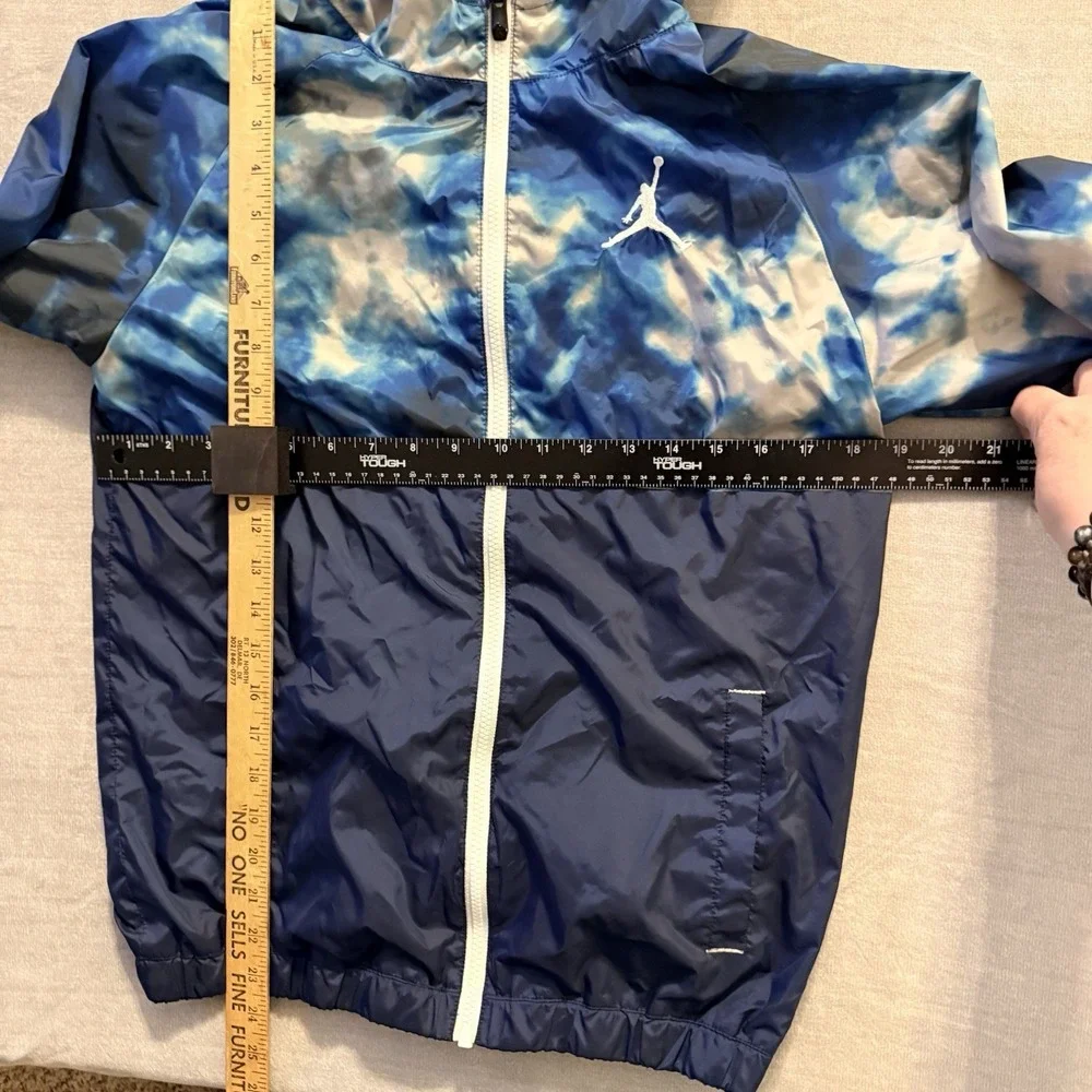 Nike‎ Air Jordan Boys Hooded Windbreaker Jacket Blue Tie Dye Full Zip Youth LG